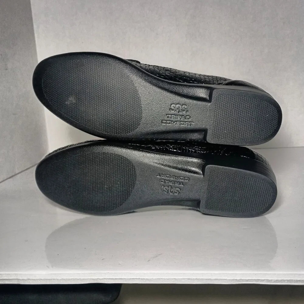 SAS Simplify Slip On Loafer Black Patent Croc Embossed Leather Sz 7.5 J6101443